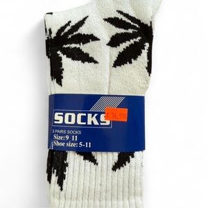 3pk Men's Leaf Weed Crew Cotton Long Sports Socks Size9-11 black/white